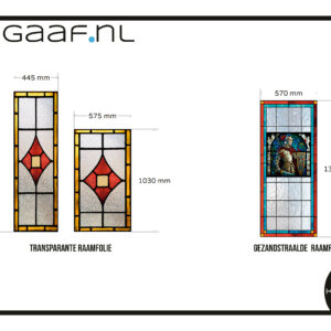 Raamfolie 2xTR geel rood glas in lood 1xGZ glas in lood ridder 152,00 app 6093