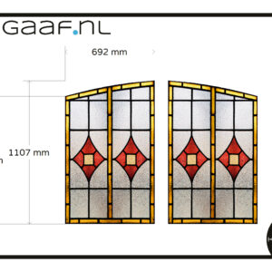 Glas in lood raamfolie met boog raam rood geel 2x 14G op maat gemaakt