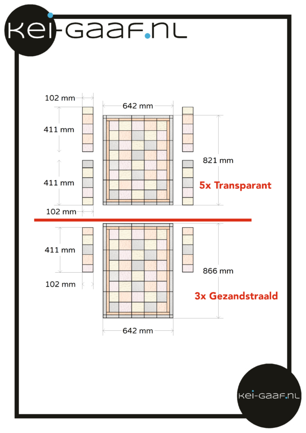 Raamfolie zachte kleuren glas in lood voordeur ramen 5x transparant 3x gezandstraald