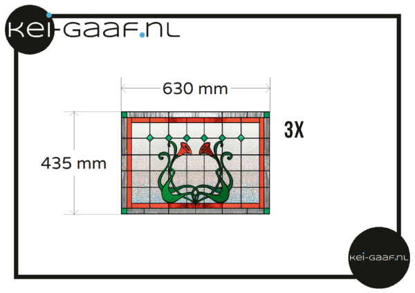 Bloem rood glas in lood groen 3x GZ gezandstraald effect privacy folie