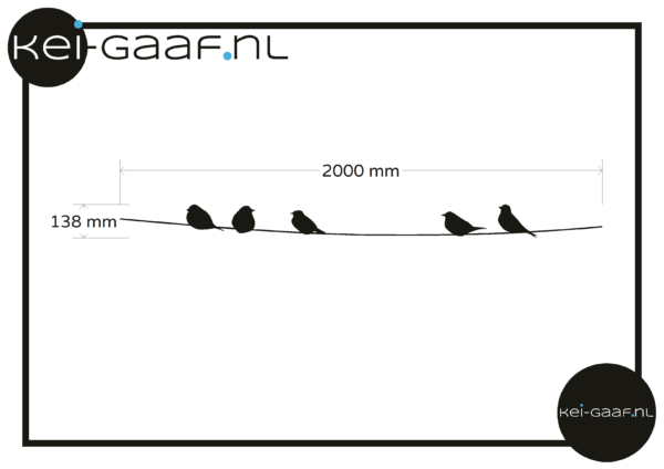 Vogels op lijn ontwerp 1 lijn kleur zwart muursticker op maat