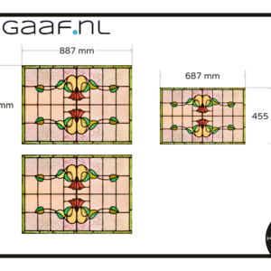 Glas in lood raamfolie op maat ingezet rood bloem 3x GZ folie privacy