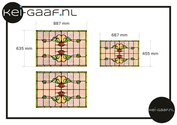 Glas in lood raamfolie op maat ingezet rood bloem 3x GZ folie privacy
