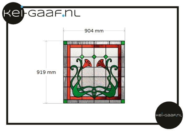 Glas in lood raamfolie bloem rood groen 1x GZ raamsticker sticker folie GT