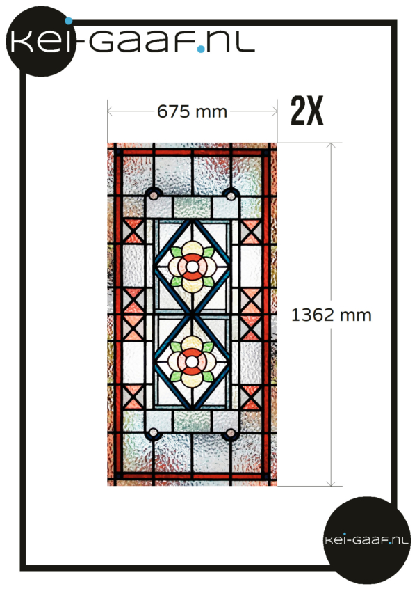Raamfolie raamsticker plakfolie glas in lood motief rood bloem 2x op maat