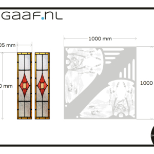Glas in lood geel rood en eigen ontwerp raamfolie op maat 3x transparante folie