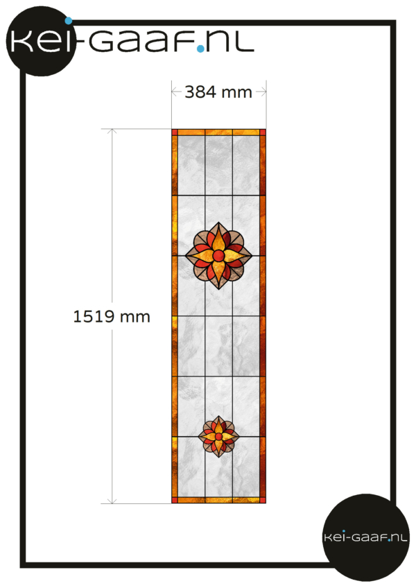 Glas in lood raamfolie rood oranje bruin bloemen 1x raamsticker op maat