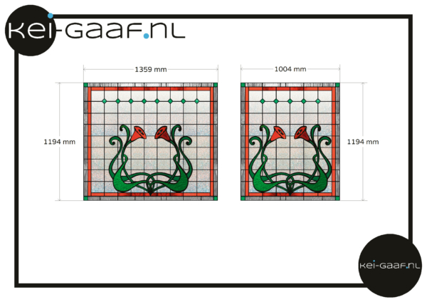 Rode bloem groen glas in lood raamfolie raamsticker op maat 2x GZ folie