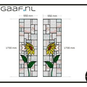 Glas in lood raamfolie zonnebloem op maat 2x gezandstraald privacy GZ folie geeft volledige privacy raamsticker laat licht door bloem glas in lood