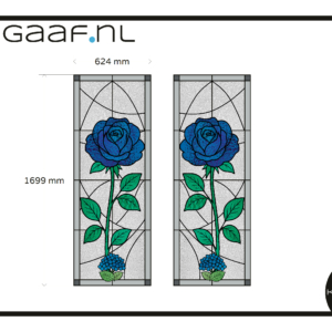 Glas in lood raamfolie op maat roos bloem blauw 2x GZ decoratief privacy folie