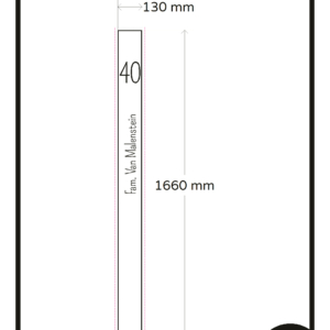 Raamsticker op maat gesneden kleur zwart met huisnummer en naam 1x 130 x 1660 mm