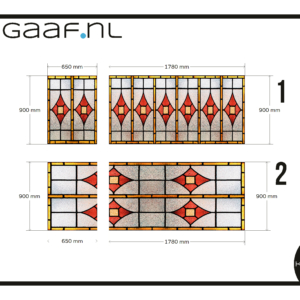 Glas in lood folie raamfolie op maat 2x 14G rood geel klassiek raam ramen