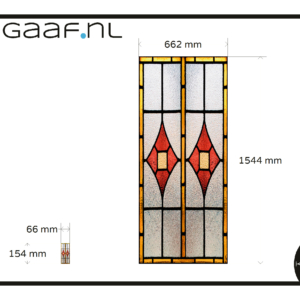 Glas in lood geel rood ruit op maat afm aangepast groter