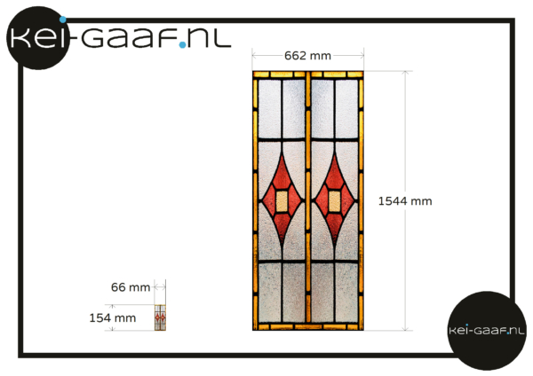 Glas in lood geel rood ruit op maat afm aangepast groter