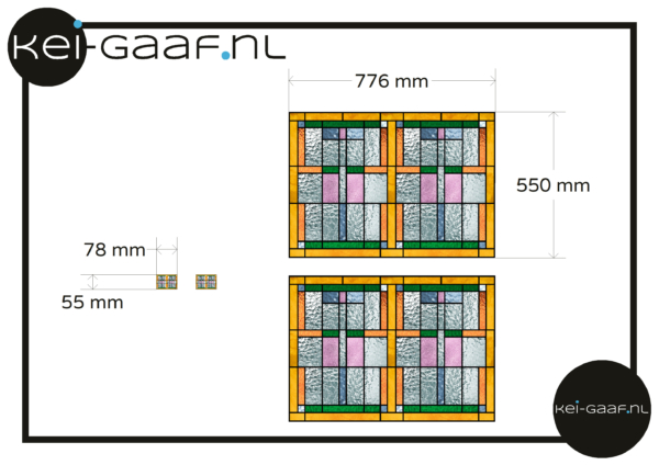 Geel groen oranje raamfolie glas in lood op maat 2xGZ afmetingen aangepast