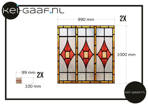 Glas in lood geel rood raamfolie raamsticker folie 2x GZ afmeting aangepast