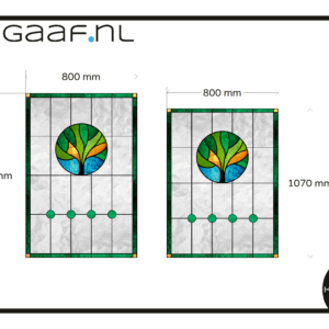 Glas in lood groen blauw geel boom raamfolie op maat 2x aangepast in afmeting extra kosten