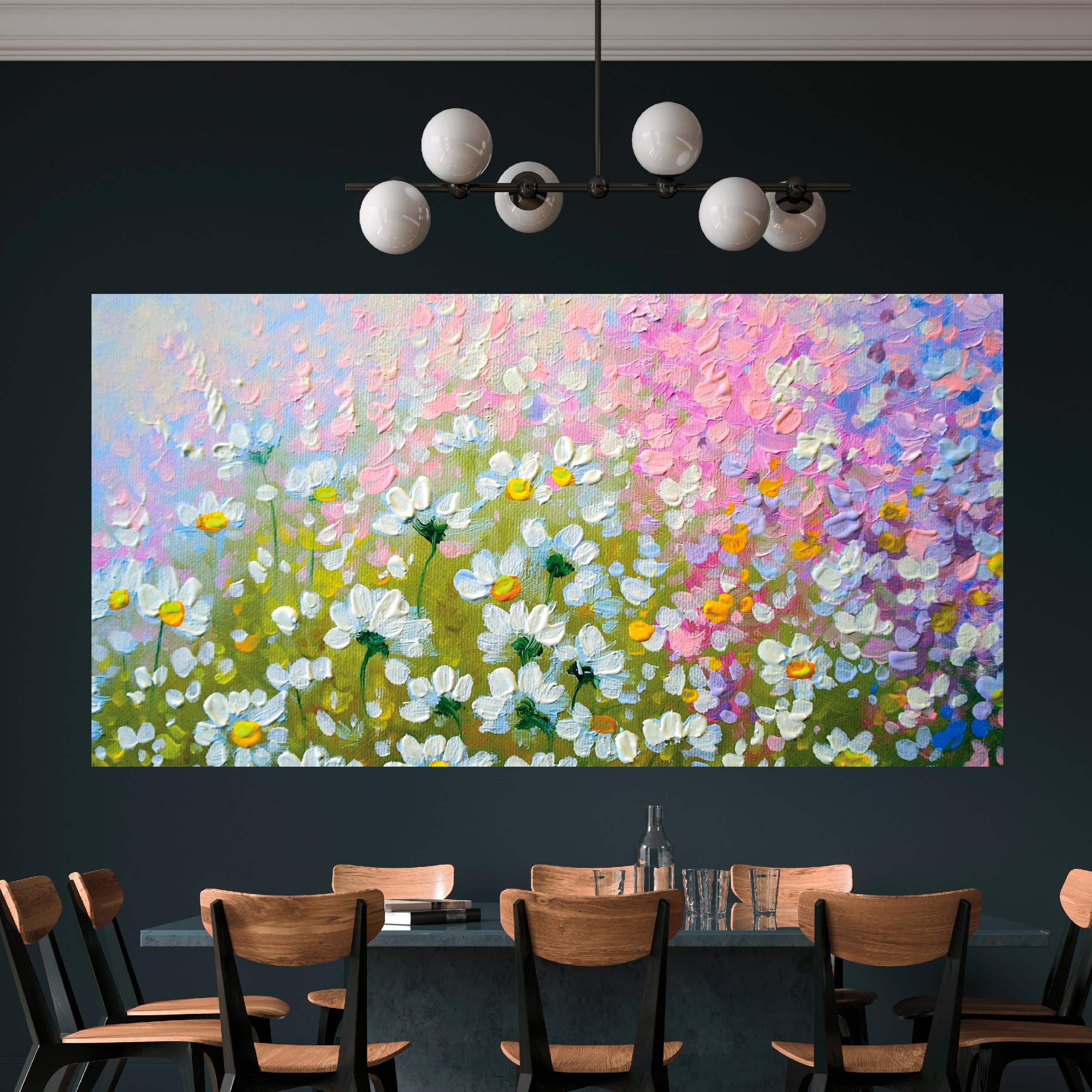 Spookachtig Lodge Maak leven Canvas schilderij doek geschilderd kunst bloemen wit roze blauw - Kei-Gaaf