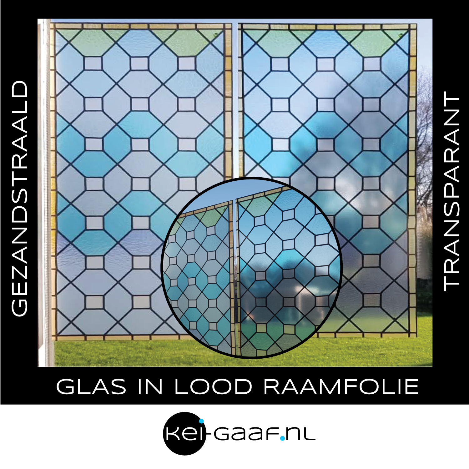 Glas in lood blauw paars groen op maat raamfolie plakfolie raamsticker folie