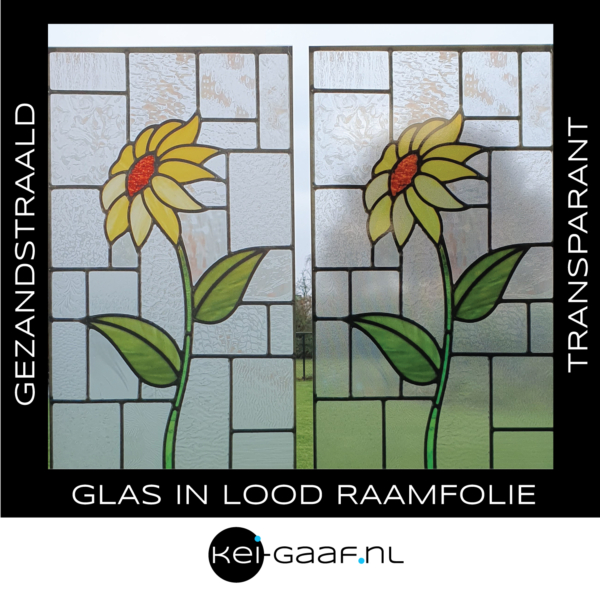 Glas in lood bloem zonnebloem geel groen op maat folie raamsticker