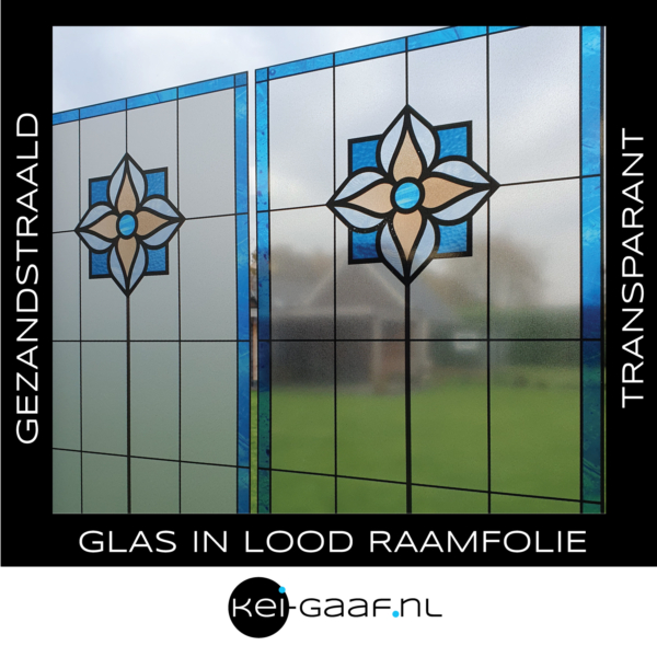 Glas in lood blauw bloem raamfolie plakfolie op maat deur raam