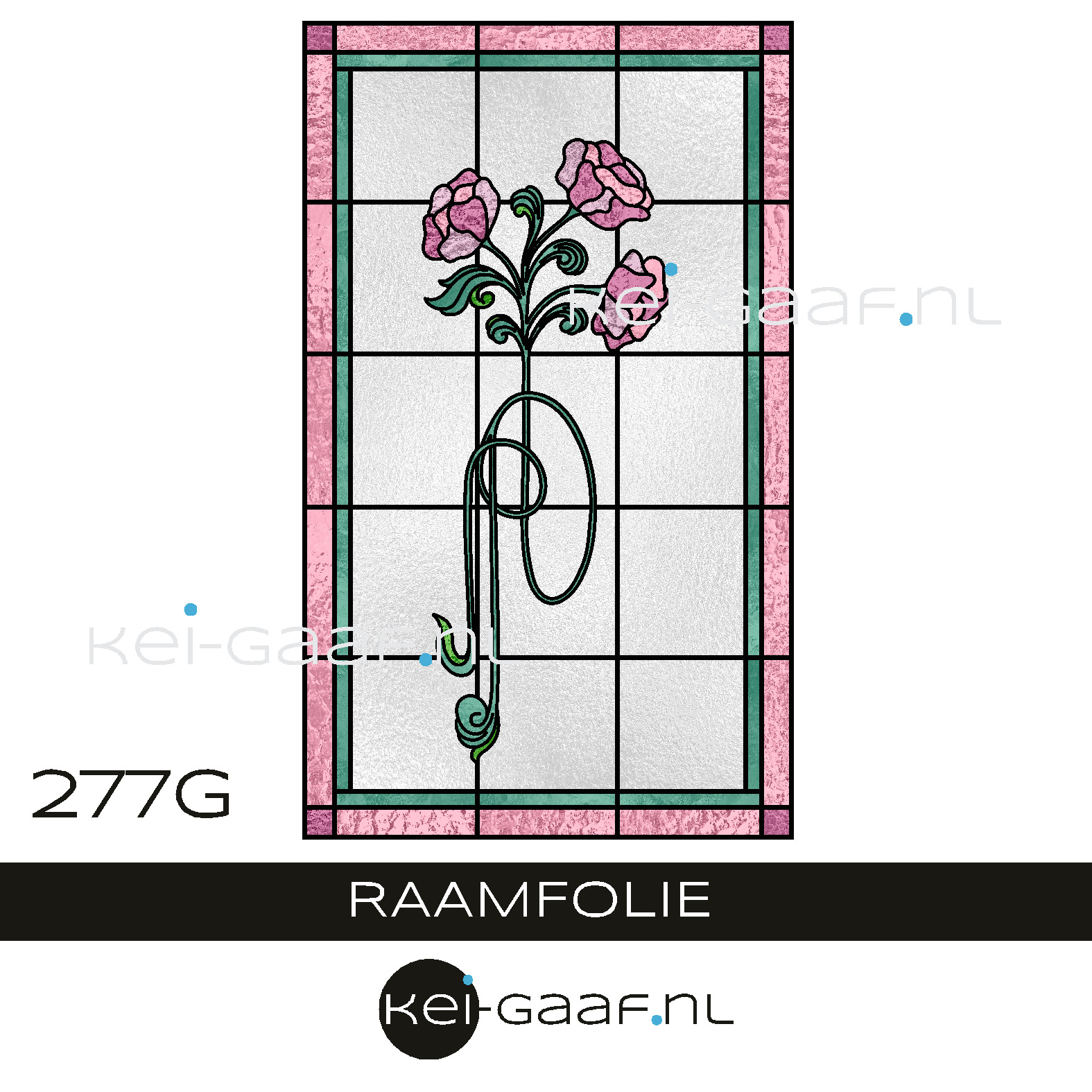 Glas-in-lood-art-nouveau-raamfolie-op-maat-roze-bloem-groen-plakfolie-glasfolie