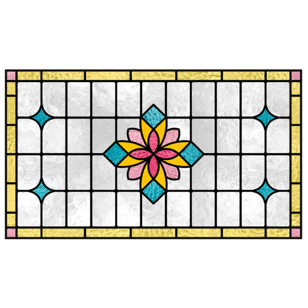 Glas in lood bloem geel blauw roze 194G deur raam plakfolie raamsticker