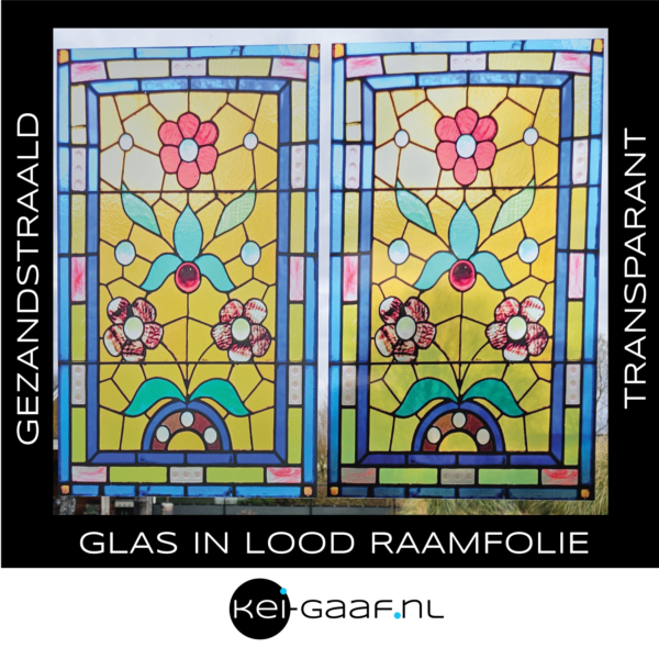 Bloemen glas in lood oud motief raamfolie op maat plakfolie raamsticker