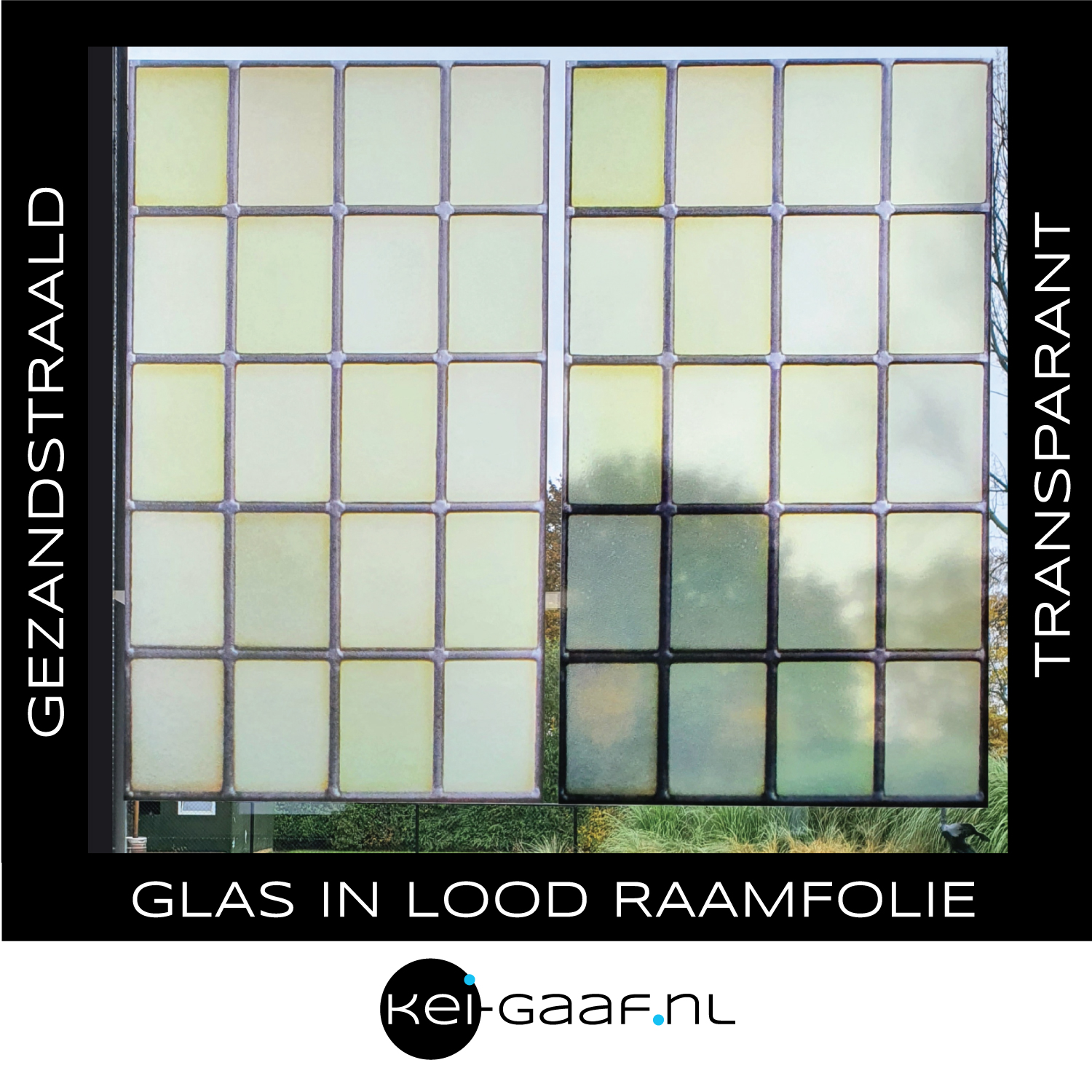 Groene vlakken glas in lood mat raamfolie plakfolie folie privacy op maat deur raam erker