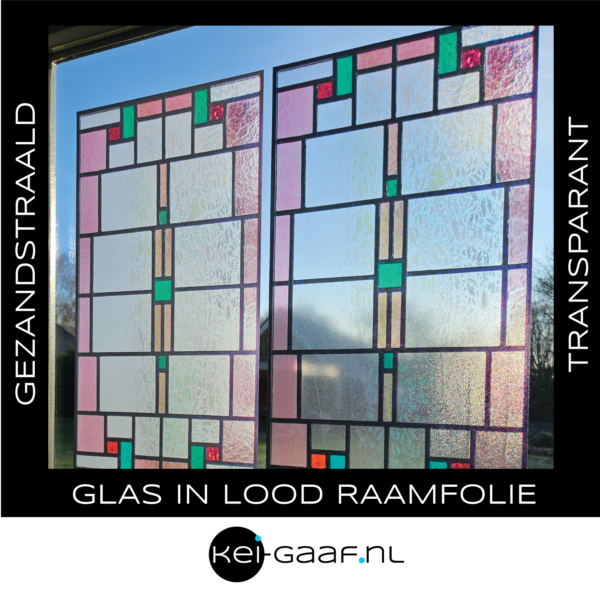 Roze paars groen glas in lood raamfolie raamsticker plakfolie op maat raam deur