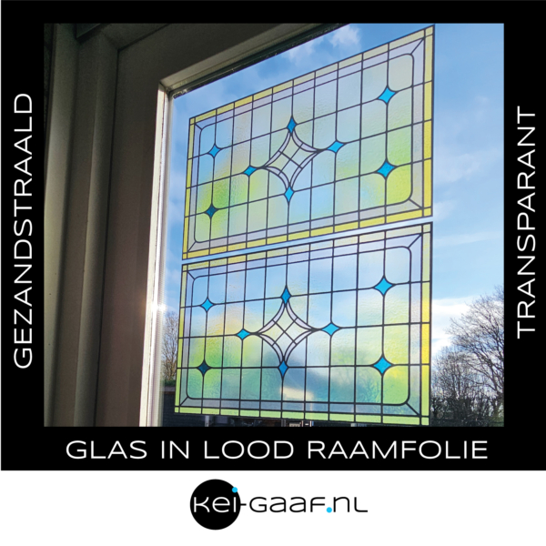 Privacy folie transparante raamfolie glas in lood geel blauw op maat voorbeeld
