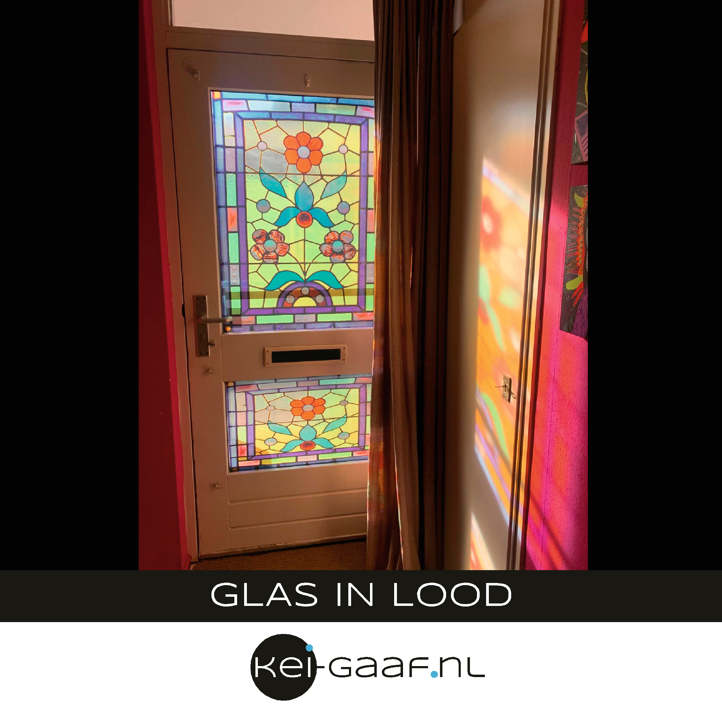 Glas in lood raamfolie voordeur deur bloemen