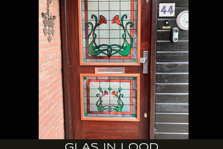 Glas in lood raamsticker voordeur deur bloemen rood groen