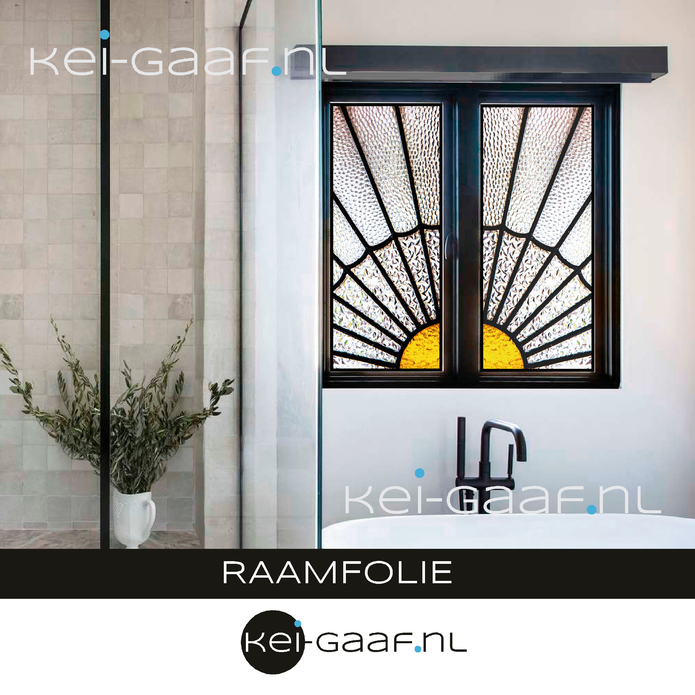 Badkamer glas in lood raamfolie