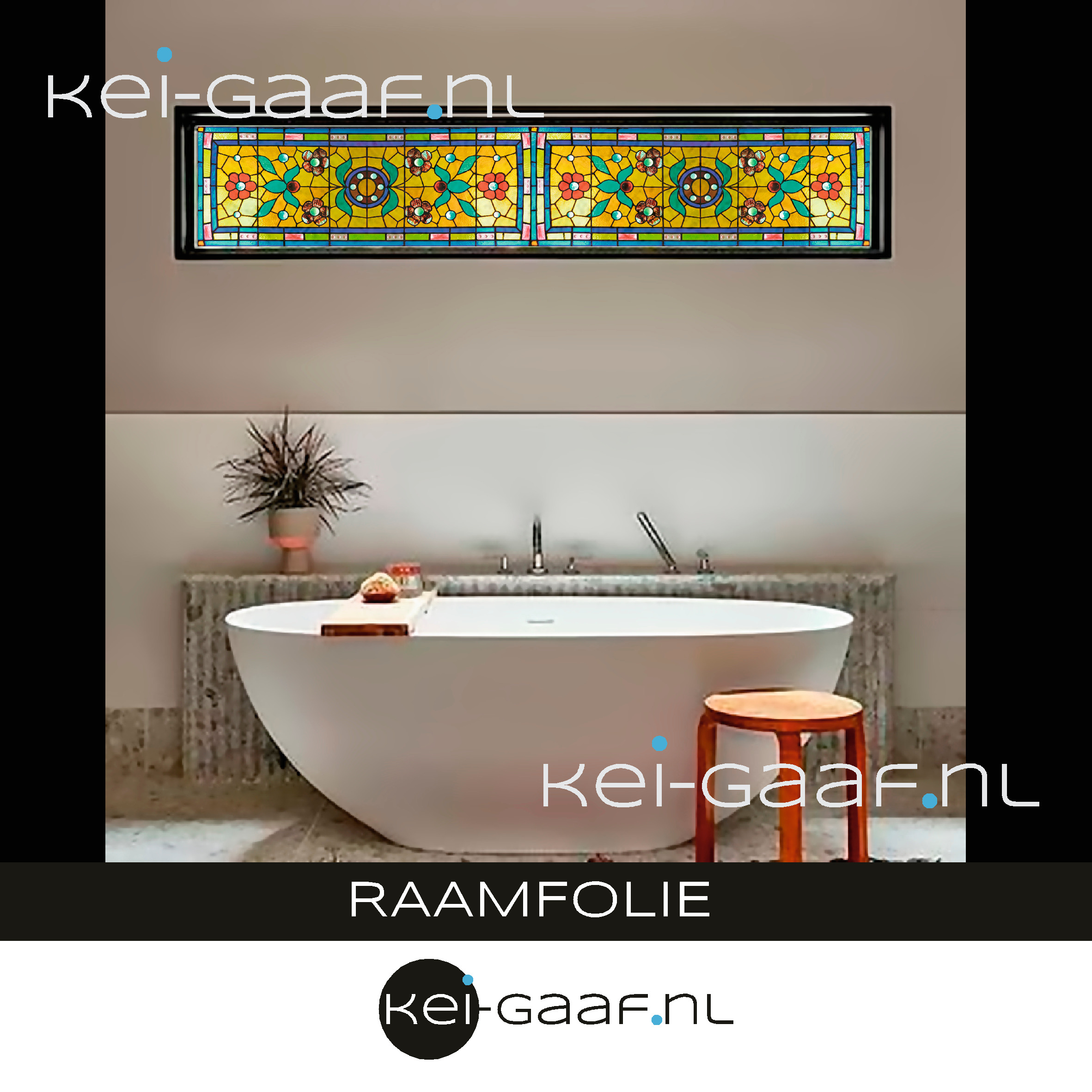 Badkamer glas in lood raamfolie