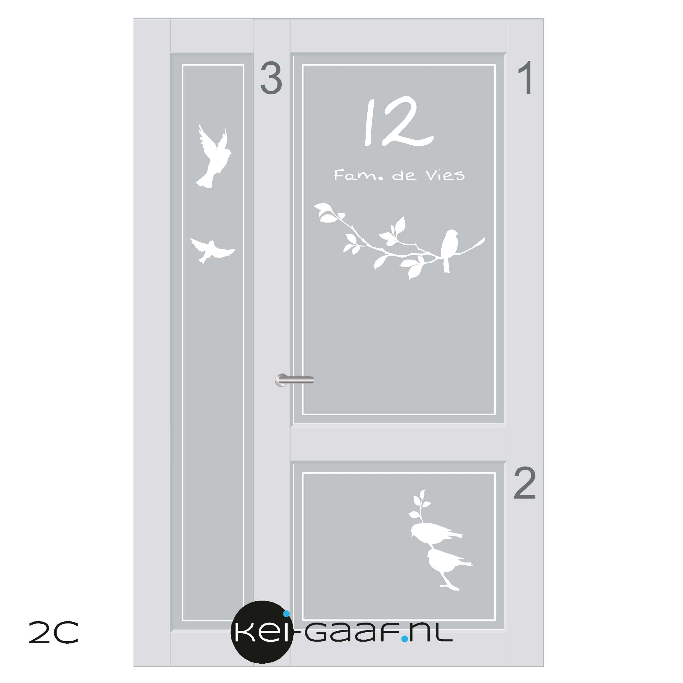 stikstof luister versieren Raamfolie glasfolie op maat, naam, huisnummer en vogels 2C - Kei-Gaaf