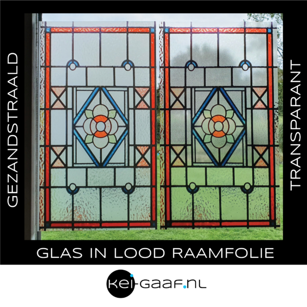 Bloem rood glas in lood raamsticker raamfolie op maat deur ramen