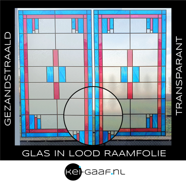 Glas in lood rood blauw modern raamfolie op maat plakfolie raam