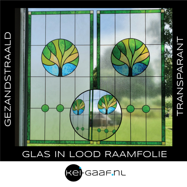 Glas in lood boom groen geel blauw raamfolie raamsticker folie