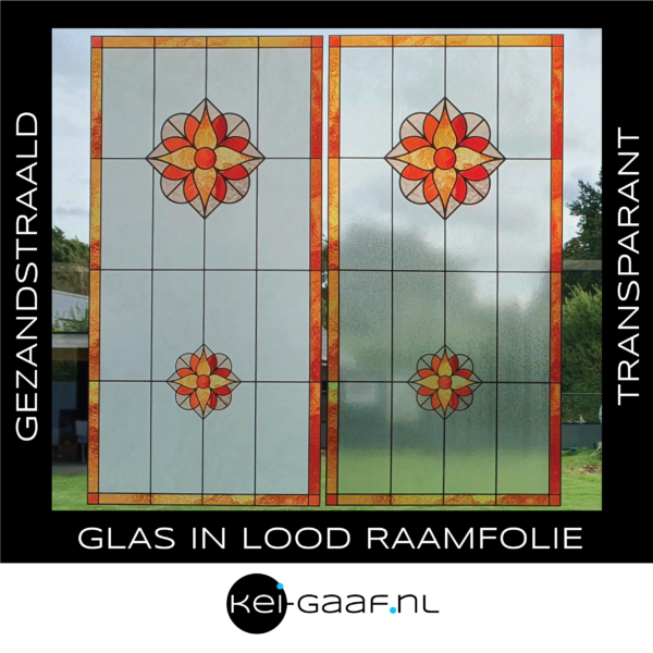 Glas in lood bruin oranje bruin rood plakfolie raamfolie deur raam