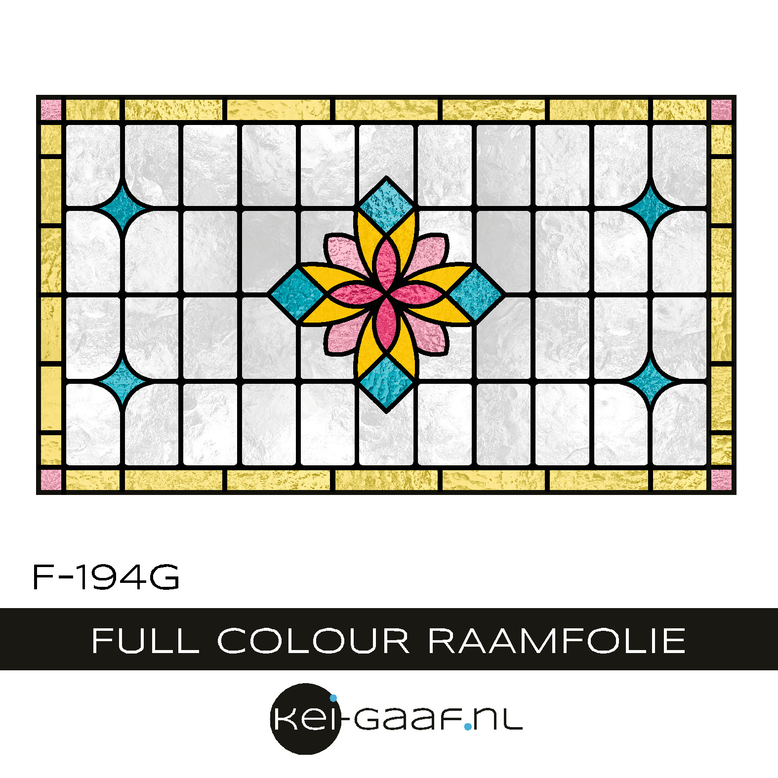 Raamfolie glas in lood bloem geel blauw rose 194G Raamfolie glas in lood bloem geel blauw rose 194G
