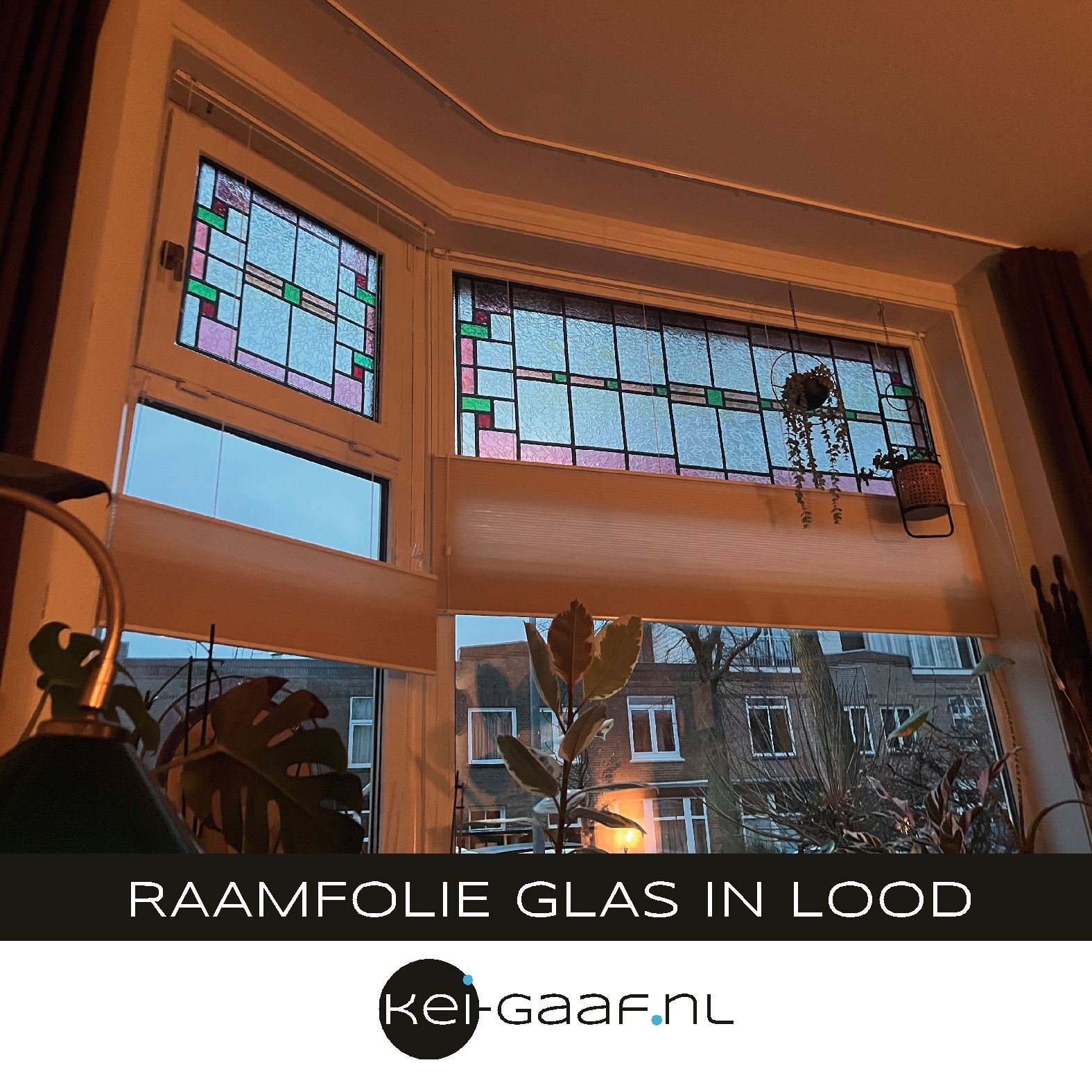 Raamsticker glas in lood erker ramen 