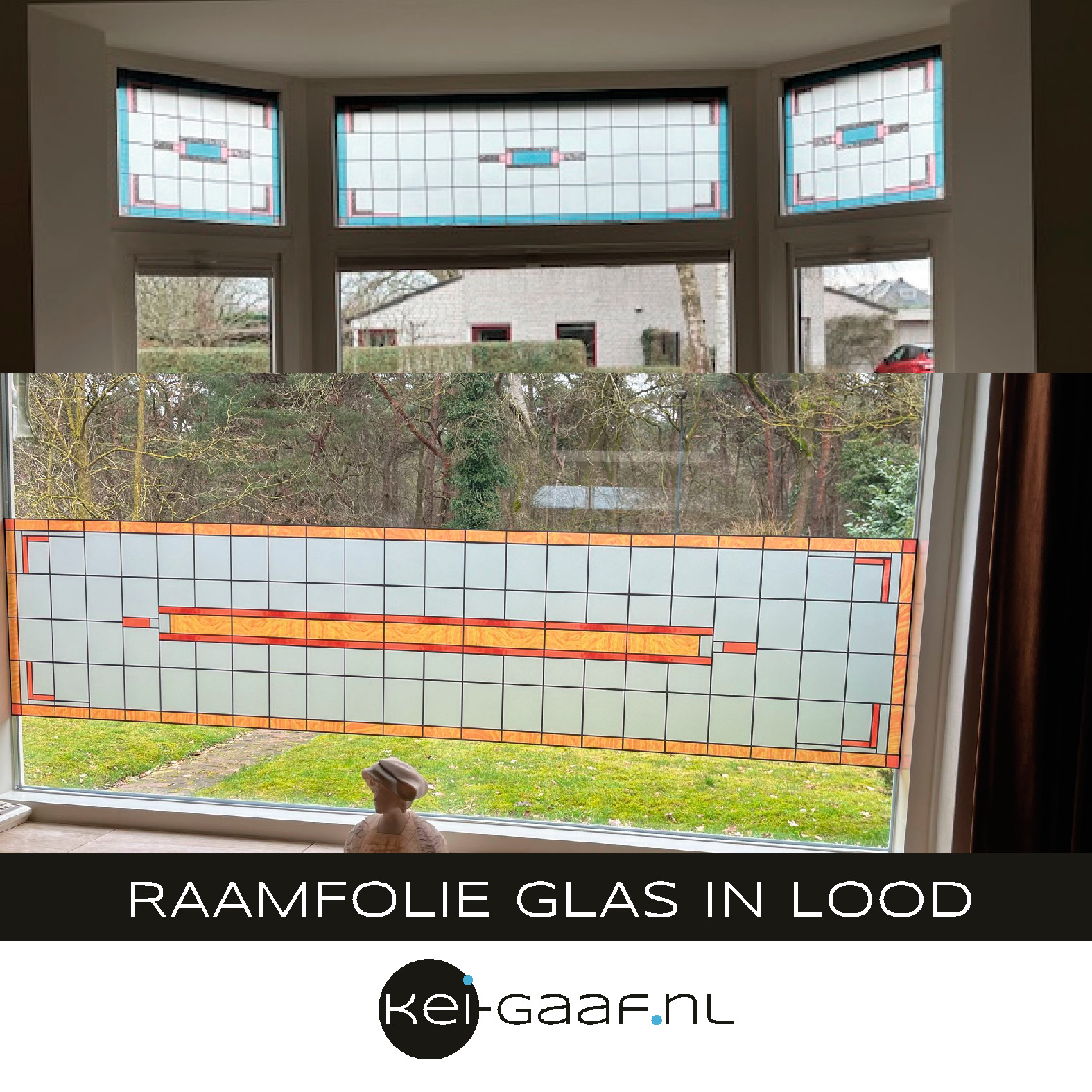 Raamsticker glas in lood op maat erker